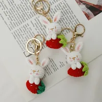 Cute Rabbit Strawberry Yarn Braid Keychain main image 1