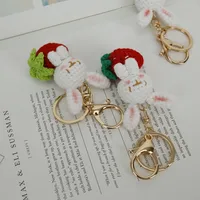 Cute Rabbit Strawberry Yarn Braid Keychain main image 2