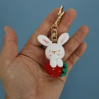 Cute Rabbit Strawberry Yarn Braid Keychain main image 4