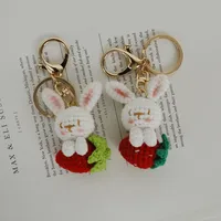 Cute Rabbit Strawberry Yarn Braid Keychain main image 3
