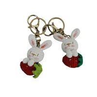 Cute Rabbit Strawberry Yarn Braid Keychain main image 5