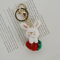 Cute Rabbit Strawberry Yarn Braid Keychain sku image 2