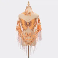 New Tassel Triangle Scarf Solid Color Hollow Lace Butterfly Embroidered Triangle Shawl Scarf For Women sku image 17