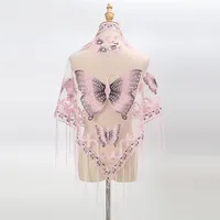 New Tassel Triangle Scarf Solid Color Hollow Lace Butterfly Embroidered Triangle Shawl Scarf For Women sku image 10