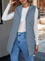 Women's Casual Solid Color Zipper Coat Cotton Clothes Vest sku image 5