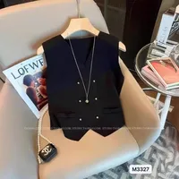 Fashion New Style V-neck Asymmetric Double Button Knitted Vest Top Women's Clothing Urban Landscape Pattern Polyester Fabric main image 1