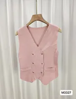 Fashion New Style V-neck Asymmetric Double Button Knitted Vest Top Women's Clothing Urban Landscape Pattern Polyester Fabric sku image 5