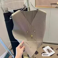 Fashion New Style V-neck Asymmetric Double Button Knitted Vest Top Women's Clothing Urban Landscape Pattern Polyester Fabric main image 3
