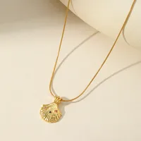 Wholesale Jewelry Simple Style Commute Solid Color Shell 304 Stainless Steel Zircon 18K Gold Plated Necklace main image 1