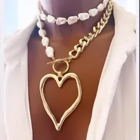 Exaggerated Heart Shape Imitation Pearl Alloy Beaded Chain Statement Necklaces Wholesale main image 1