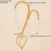 Exaggerated Heart Shape Imitation Pearl Alloy Beaded Chain Statement Necklaces Wholesale main image 2