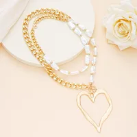 Exaggerated Heart Shape Imitation Pearl Alloy Beaded Chain Statement Necklaces Wholesale main image 3
