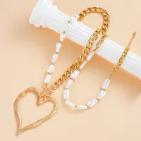 Exaggerated Heart Shape Imitation Pearl Alloy Beaded Chain Statement Necklaces Wholesale main image 4