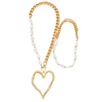 Exaggerated Heart Shape Imitation Pearl Alloy Beaded Chain Statement Necklaces Wholesale main image 5
