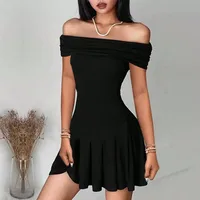 Women's Clothing  Pure Desire To Reveal Collarbone Dress Summer New One-word Neck High Waist Skirt Women main image 1