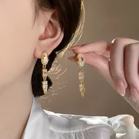 1 Pair Shiny Snake Inlay Alloy Rhinestones Drop Earrings main image 2