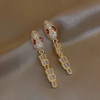 1 Pair Shiny Snake Inlay Alloy Rhinestones Drop Earrings main image 4