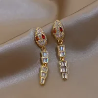1 Pair Shiny Snake Inlay Alloy Rhinestones Drop Earrings sku image 1