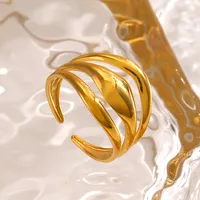 Wholesale Jewelry IG Style Simple Style Lines 304 Stainless Steel 18K Gold Plated Polishing Rings main image 5