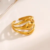 Wholesale Jewelry IG Style Simple Style Lines 304 Stainless Steel 18K Gold Plated Polishing Rings main image 4