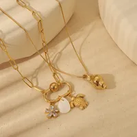 Wholesale Jewelry Beach Commute Turtle Flower Snail 304 Stainless Steel 18K Gold Plated Pendant Necklace main image 1