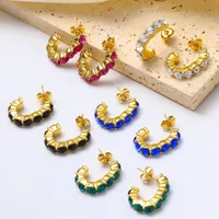 1 Pair IG Style Geometric Inlay 304 Stainless Steel Rhinestones 14K Gold Plated Ear Studs main image 1