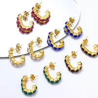 1 Pair IG Style Geometric Inlay 304 Stainless Steel Rhinestones 14K Gold Plated Ear Studs main image 3