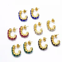 1 Pair IG Style Geometric Inlay 304 Stainless Steel Rhinestones 14K Gold Plated Ear Studs main image 5
