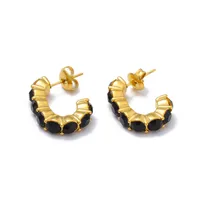 1 Pair IG Style Geometric Inlay 304 Stainless Steel Rhinestones 14K Gold Plated Ear Studs sku image 1