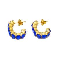 1 Pair IG Style Geometric Inlay 304 Stainless Steel Rhinestones 14K Gold Plated Ear Studs sku image 3