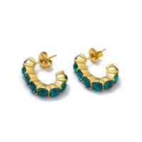 1 Pair IG Style Geometric Inlay 304 Stainless Steel Rhinestones 14K Gold Plated Ear Studs sku image 4
