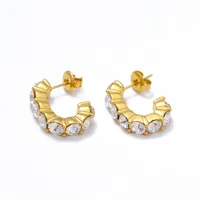 1 Pair IG Style Geometric Inlay 304 Stainless Steel Rhinestones 14K Gold Plated Ear Studs sku image 5