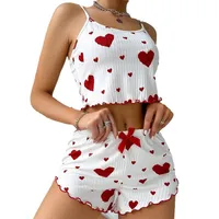 Home Outdoor Women's Casual Elegant Lady Heart Shape Polyester Rib Fabrics Shorts Sets Pajama Sets main image 2