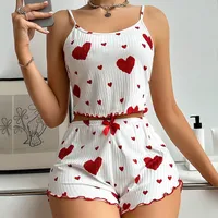 Home Outdoor Women's Casual Elegant Lady Heart Shape Polyester Rib Fabrics Shorts Sets Pajama Sets main image 1