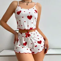 Home Outdoor Women's Casual Elegant Lady Heart Shape Polyester Rib Fabrics Shorts Sets Pajama Sets main image 3