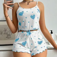 Home Outdoor Women's Casual Elegant Lady Heart Shape Polyester Rib Fabrics Shorts Sets Pajama Sets sku image 15
