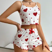 Home Outdoor Women's Casual Elegant Lady Heart Shape Polyester Rib Fabrics Shorts Sets Pajama Sets main image 4