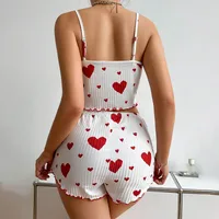 Home Outdoor Women's Casual Elegant Lady Heart Shape Polyester Rib Fabrics Shorts Sets Pajama Sets main image 5