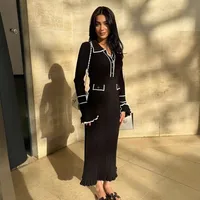 Women's Sheath Dress Elegant Turndown Buckle Long Sleeve Lines Midi Dress Holiday Daily main image 3