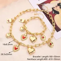 Wholesale Jewelry Vintage Style Modern Style IG Style Text Heart Shape Flower Alloy Copper Zircon 18K Gold Plated Polishing Enamel Inlay Bracelets Necklace main image 2
