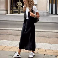 Women's Skirt Simple Style Streetwear Solid Color Midi Dress Holiday Banquet Selfie main image 4
