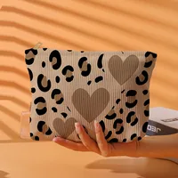 Vintage Style Heart Shape Leopard Corduroy Square Makeup Bags main image 1