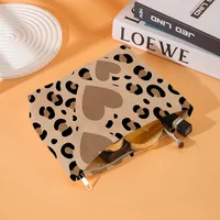 Vintage Style Heart Shape Leopard Corduroy Square Makeup Bags main image 3