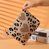 Vintage Style Heart Shape Leopard Corduroy Square Makeup Bags main image 4