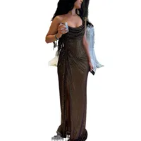 Women's Party Dress Simple Style Oblique Collar Zipper Sleeveless Solid Color Maxi Long Dress Cocktail Party main image 5