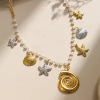 Elegant Baroque Style Beach Starfish Conch Shell 304 Stainless Steel Plating Women's Multi Charms Necklace main image 4