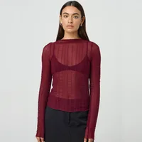 Fashion Women's Sexy Hollow New Long Sleeve Y2K Lace Top T-shirt Versatile Solid Color Blouse sku image 2