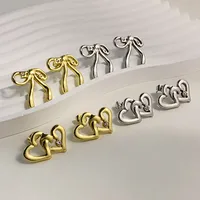 1 Pair Simple Style Heart Shape Bow Knot 316 Stainless Steel  18K Gold Plated Ear Studs main image 1
