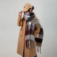 Brown Striped Scarf Women's Autumn And Winter Korean-style Trendy   Winter Warm Imitation Cashmere Windproof Scarf For Students sku image 12