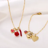 Simple Style Heart Shape Rose Beaded Resin Titanium Steel Inlay Zircon Jewelry Accessories main image 1